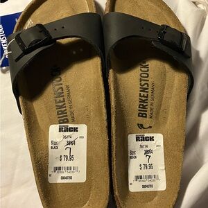 NWT Black Birkenstock Madrid Birko Flor Sandals. Size 38